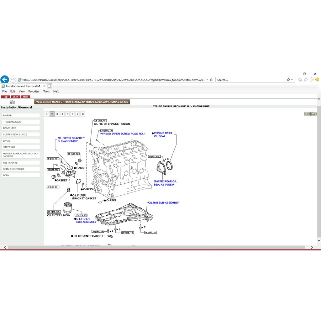 TOYOTA HIACE H200 TRH200 KDH200 LH200 (2005 - 2019) SERVICE WORKSHOP MANUAL