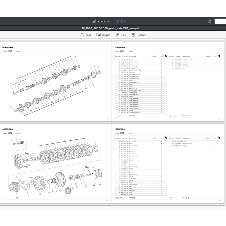 DUCATI 1098 (2007-2009) SERVICE WORKSHOP MANUAL + PARTS CATALOGUE + OWNER'S MANUAL