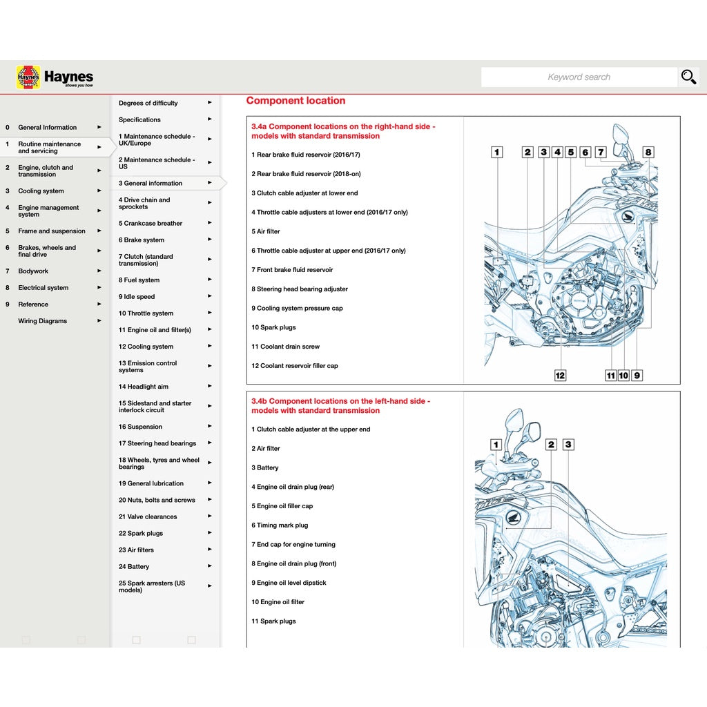 HONDA CRF1000 A/A2/D/D2 AFRICA TWIN (2016-2019) SERVICE WORKSHOP MANUAL