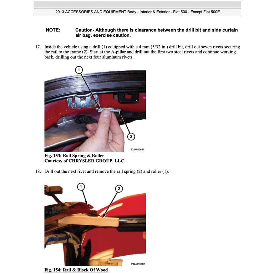 FIAT 500 C (2007-2019) CONVERTIBLE ROOF SERVICE & REPAIR MANUAL