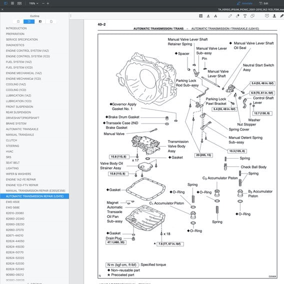 TOYOTA IPSUM 240 XM20 (2001-2010) SERVICE WORKSHOP MANUAL
