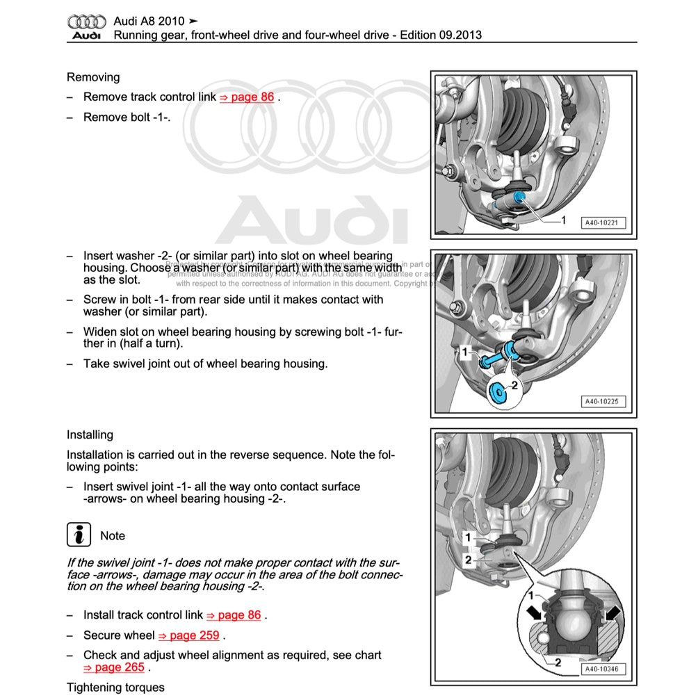 AUDI A8 S8/D4/H4 (2010-2017) SERVICE WORKSHOP MANUAL