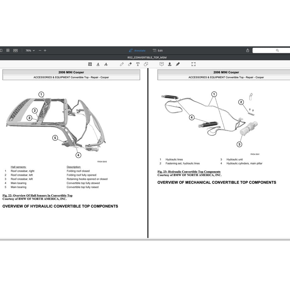 Mini Cooper R52 (2004-2006) CONVERTIBLE TOP SERVICE & REPAIR MANUAL