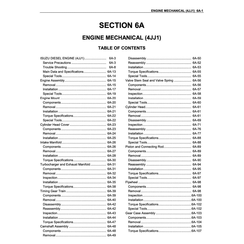 ISUZU ENGINE 4JJ1 SERVICE WORKSHOP MANUAL / ISUZU D-MAX