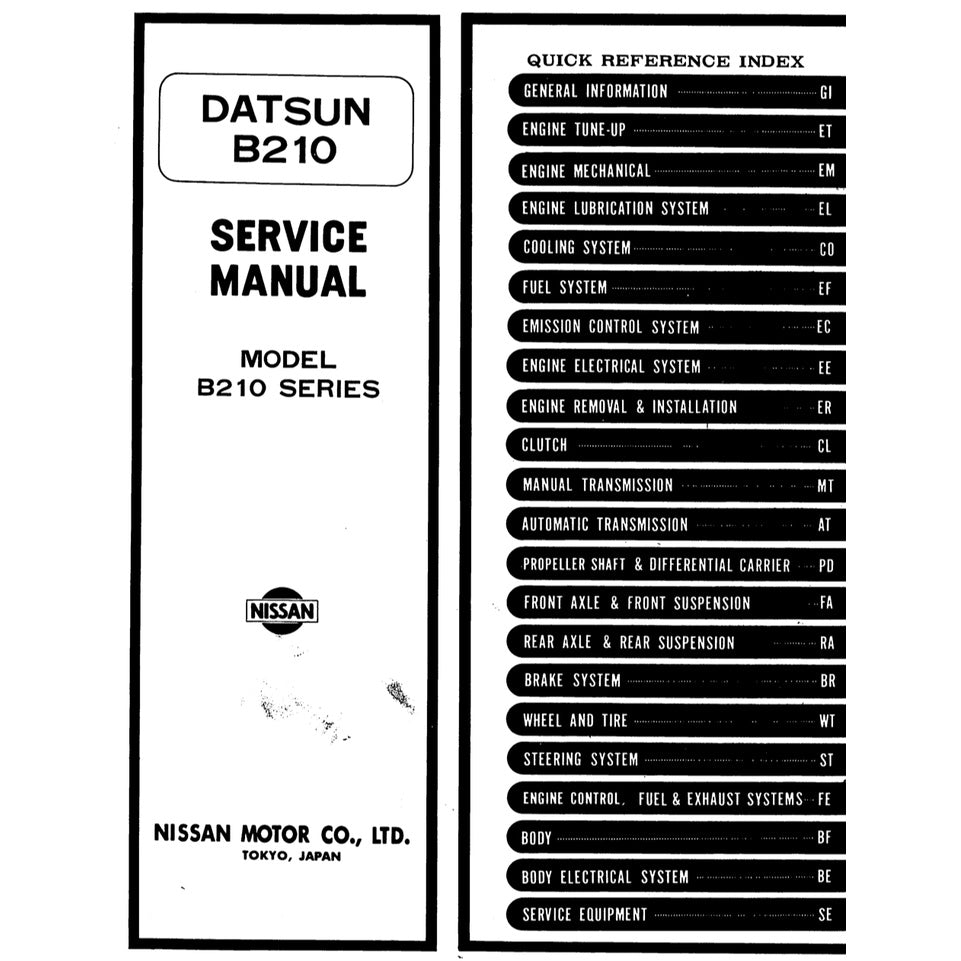 DATSUN SUNNY 120/130/140Y B210 (1973-1977) SERVICE WORKSHOP MANUAL