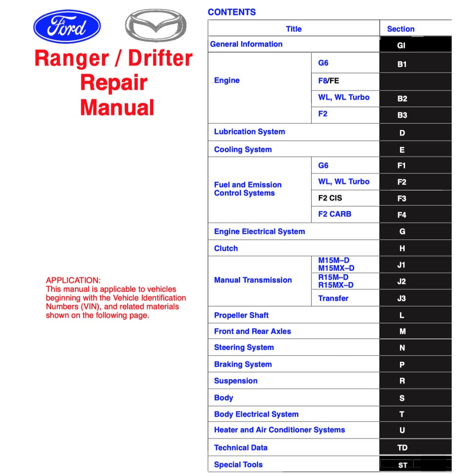 FORD RANGER PE/PG/PH (1998-2005) SERVICE WORKSHOP MANUAL