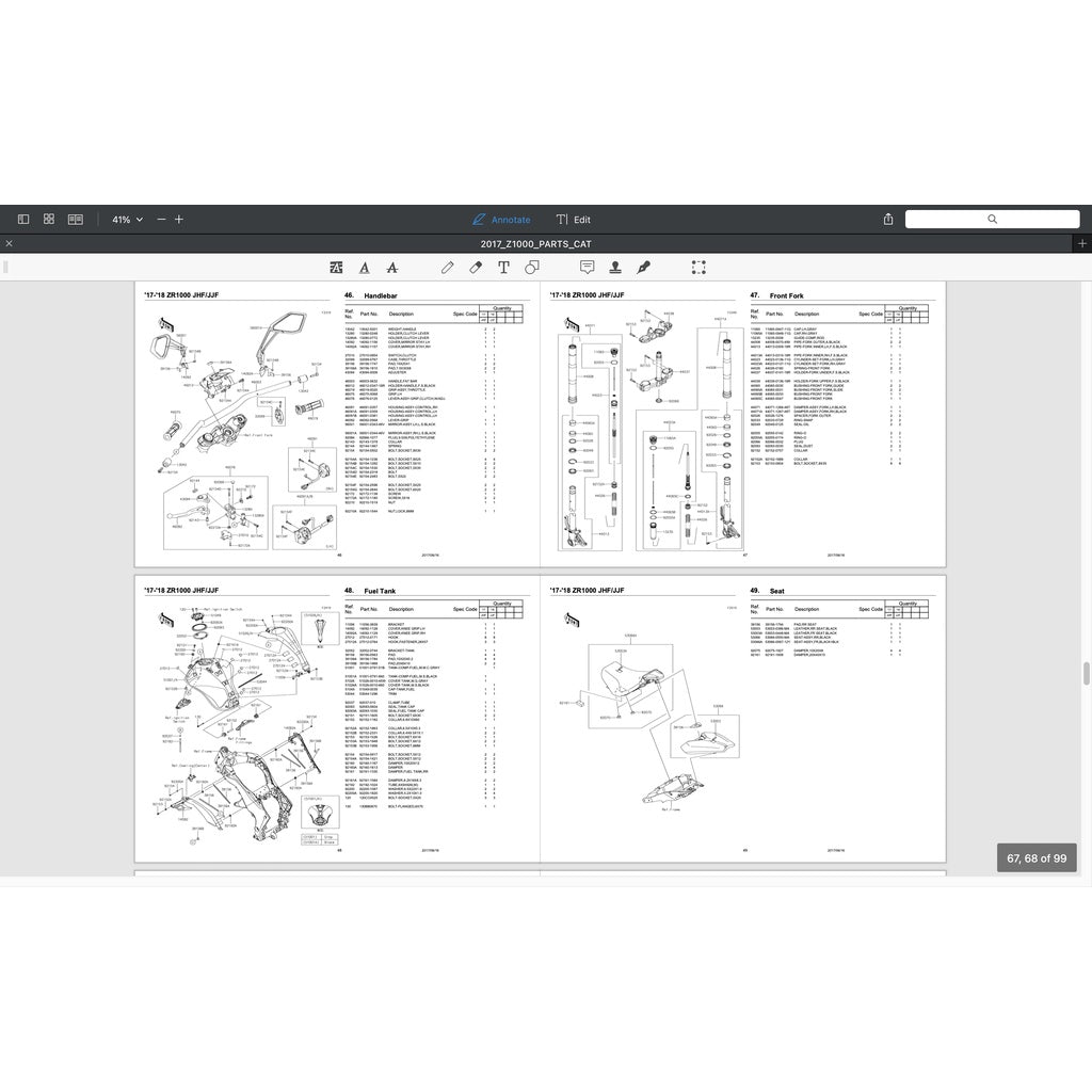 KAWASAKI NINJA Z1000 SX (2017-2019) SERVICE WORKSHOP MANUAL + PARTS CATALOGUE + OWNER'S MANUAL