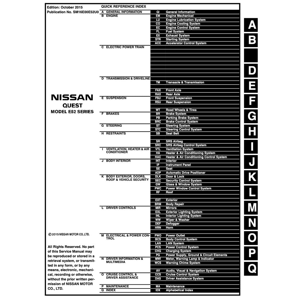 NISSAN ELGRAND HIGHWAY STAR E52 (2010-2021) SERVICE WORKSHOP MANUAL