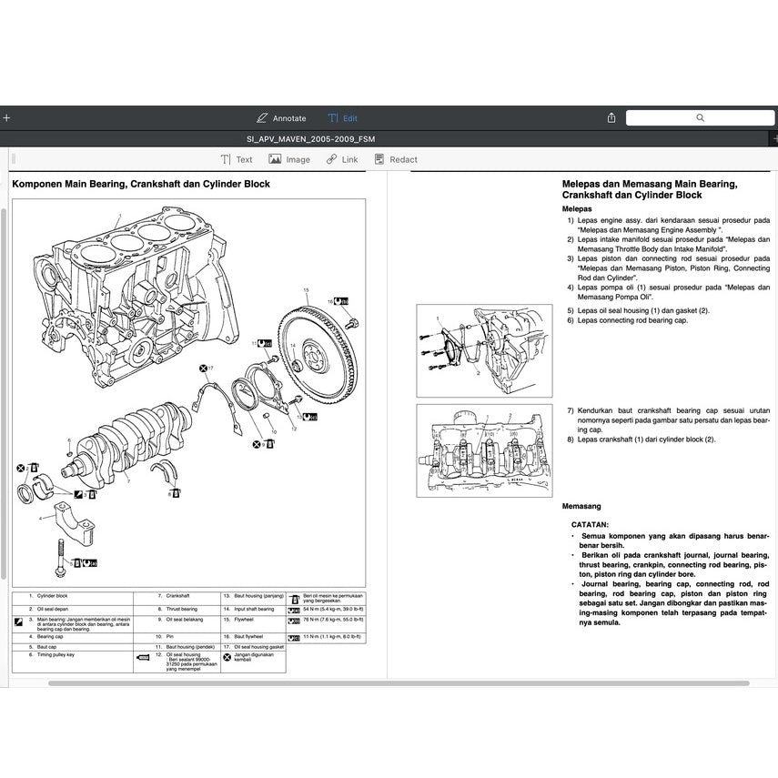 SUZUKI APV (2005-2009) SERVICE WORKSHOP MANUAL - BAHASA INDO VERSION