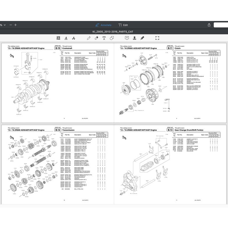 KAWASAKI Z800 (2012-2016) SERVICE WORKSHOP MANUAL + PARTS CATALOGUE + OWNER'S MANUAL