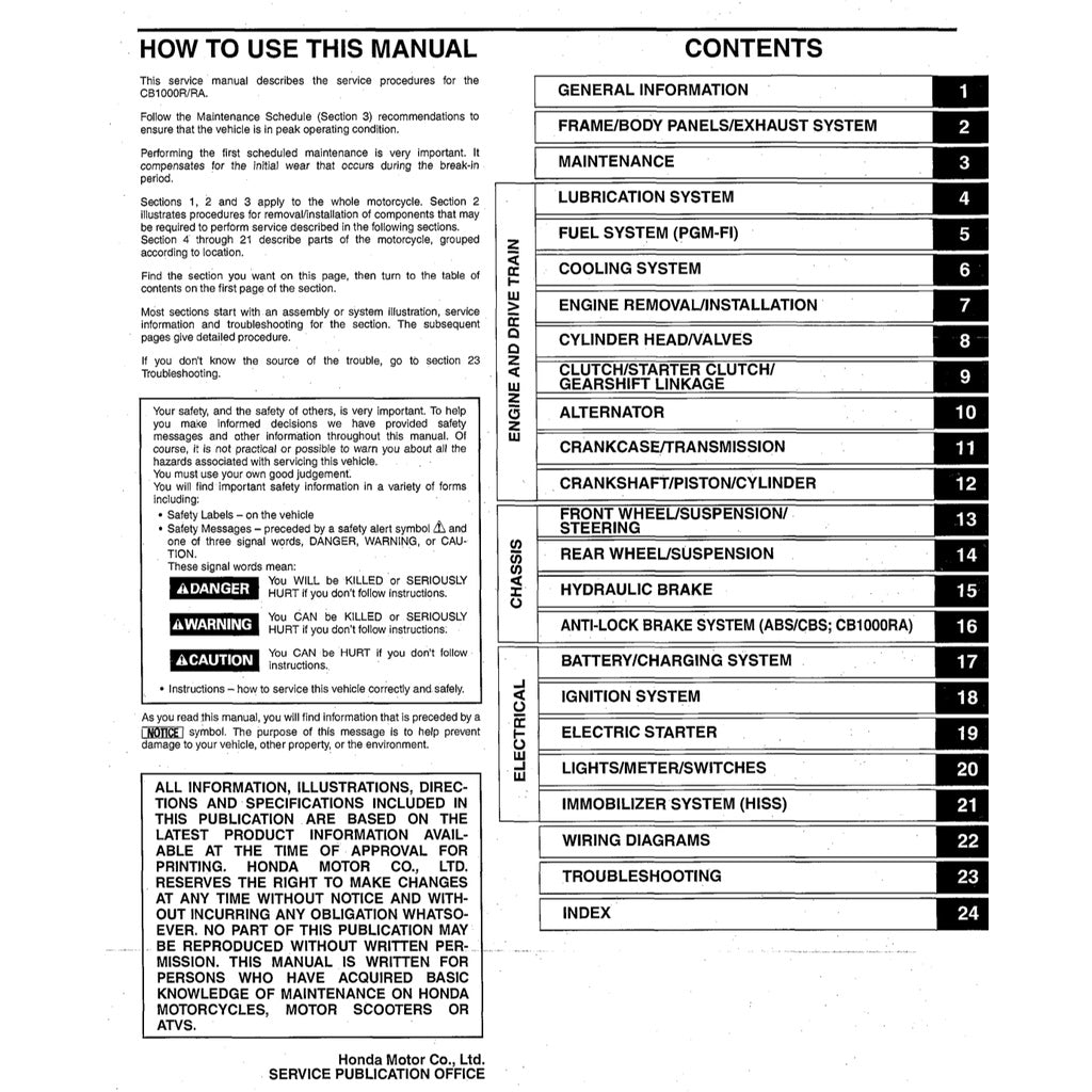 HONDA CB1000R SC60 (2009-2017) SERVICE WORKSHOP MANUAL + OWNER'S MANUAL / CB 1000 R