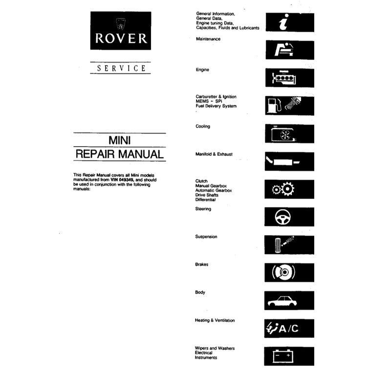 MINI-ROVER CLASSIC (1993-2000) SERVICE WORKSHOP MANUAL