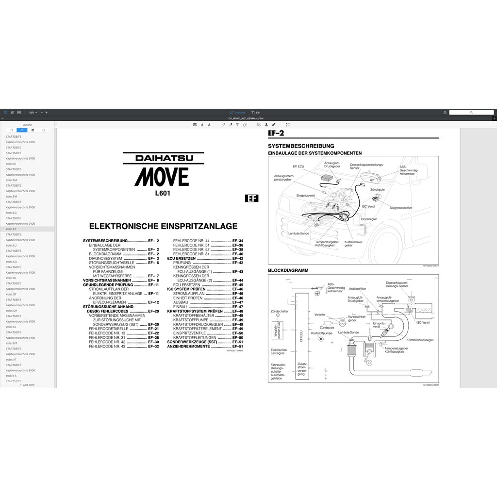 DAIHATSU MOVE L601 GERMAN LANGUAGE EDITION (1995-1998) SERVICE WORKSHOP MANUAL