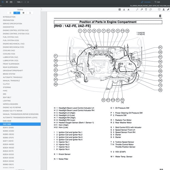 TOYOTA IPSUM 240 XM20 (2001-2010) SERVICE WORKSHOP MANUAL