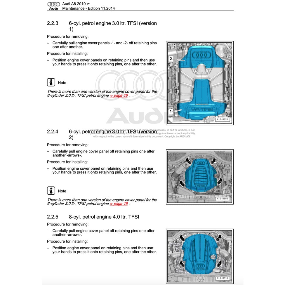 AUDI A8 S8/D4/H4 (2010-2017) SERVICE WORKSHOP MANUAL