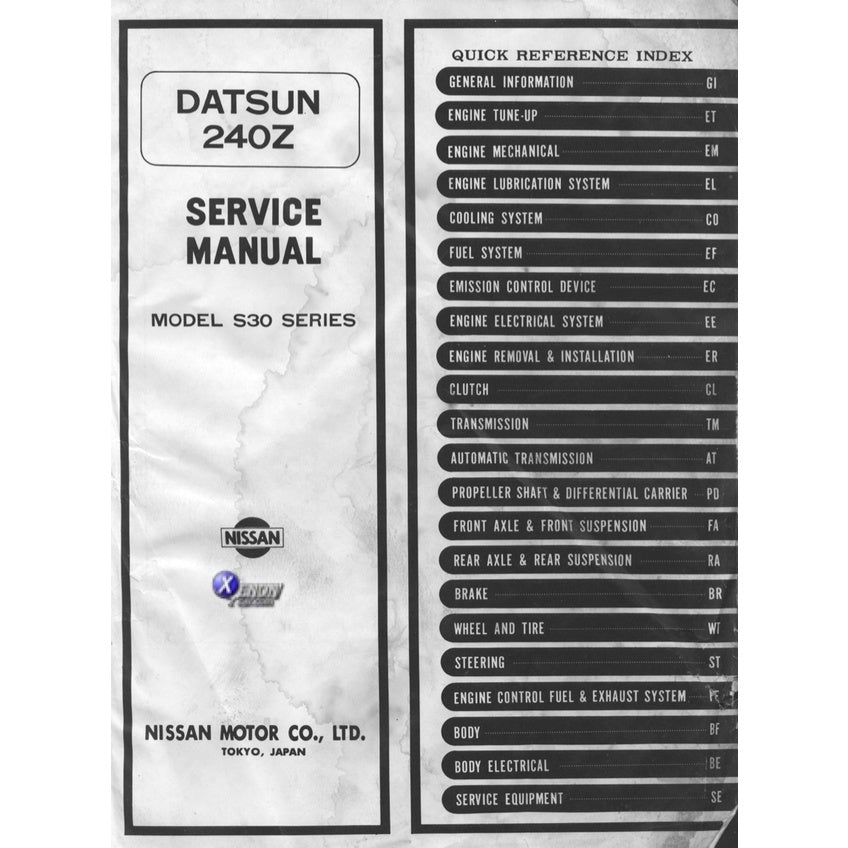 DATSUN 240Z S30 (1969-1973) SERVICE WORKSHOP MANUAL + PARTS CATALOGUE