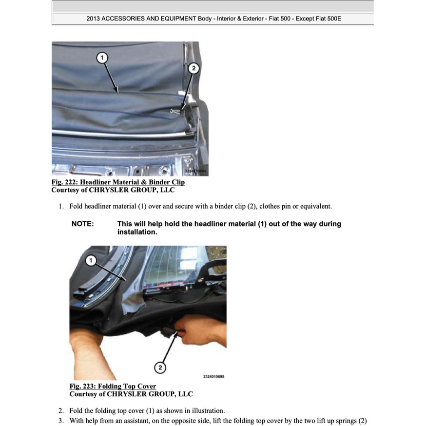FIAT 500 C (2007-2019) CONVERTIBLE ROOF SERVICE & REPAIR MANUAL
