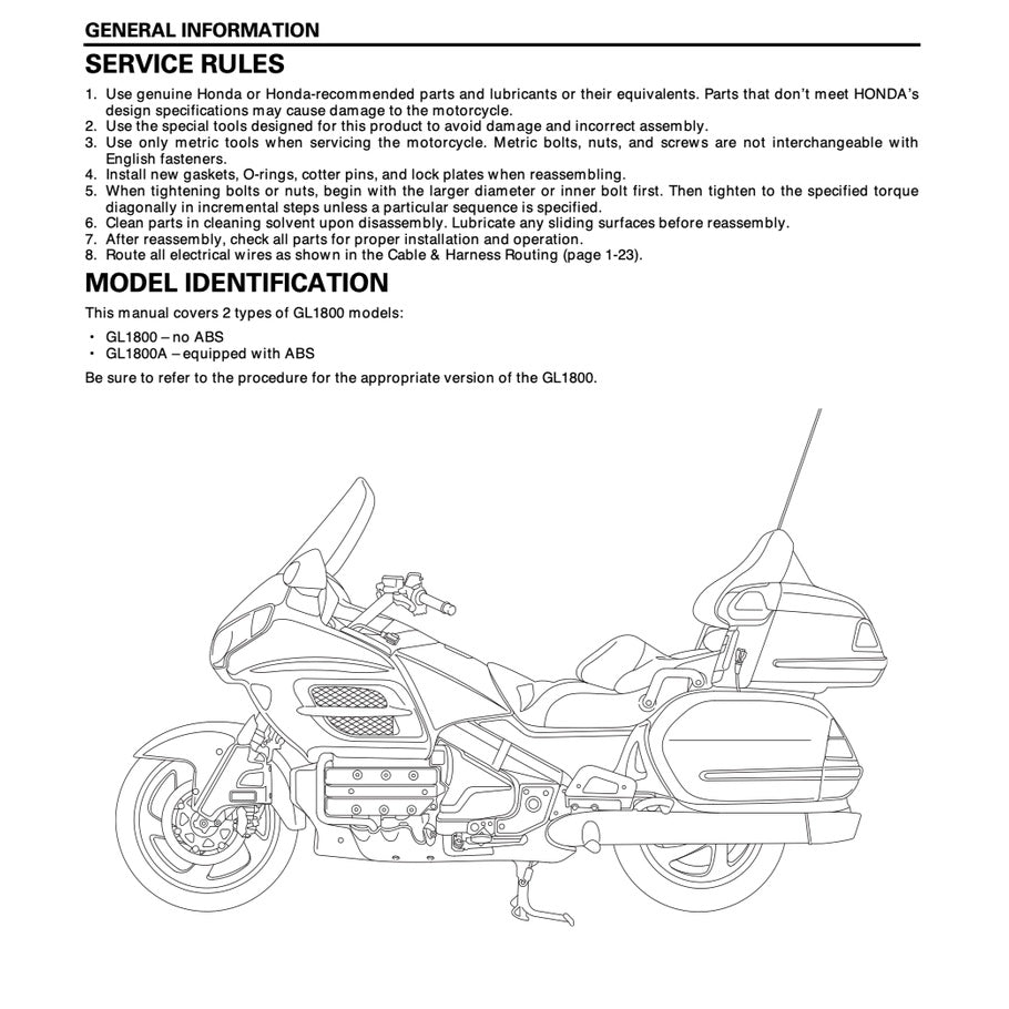 HONDA GOLD WING GL1800 (2002-2010) SERVICE WORKSHOP MANUAL + PARTS CATALOGUE + OWNER'S MANUAL