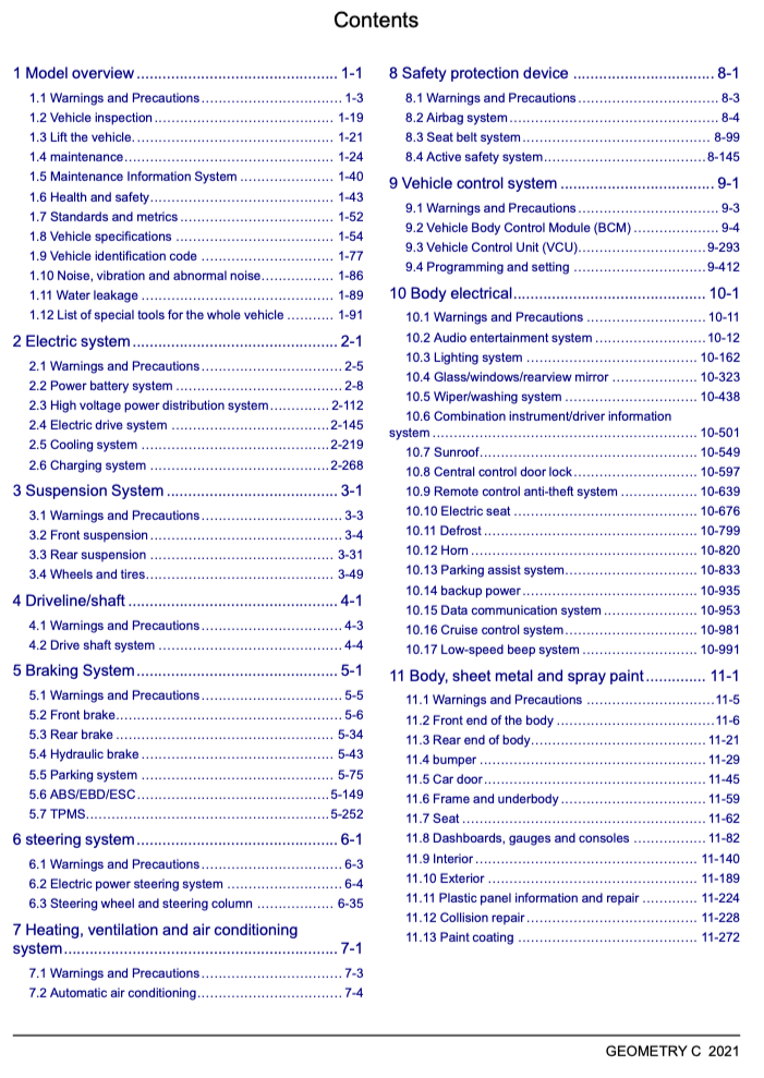 GEELY GEOMETRY-C (2021+) SERVICE WORKSHOP MANUAL