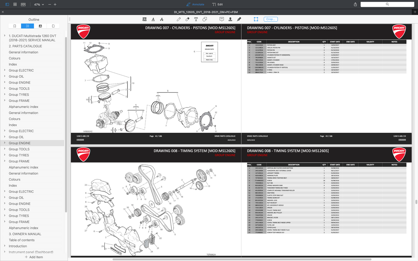DUCATI MULTISTRADA 1260S DVT (2018-2021) SERVICE WORKSHOP MANUAL + PARTS CATALOGUE + OWNER'S MANUAL