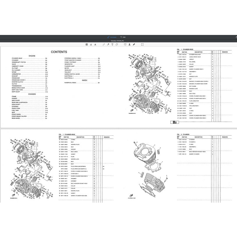 YAMAHA VIRAGO XV535 (1987-2004) FACTORY SERVICE WORKSHOP MANUAL + PARTS CATALOGUE