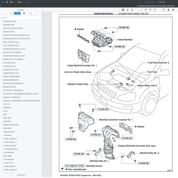 TOYOTA IPSUM 240 XM20 (2001-2010) SERVICE WORKSHOP MANUAL