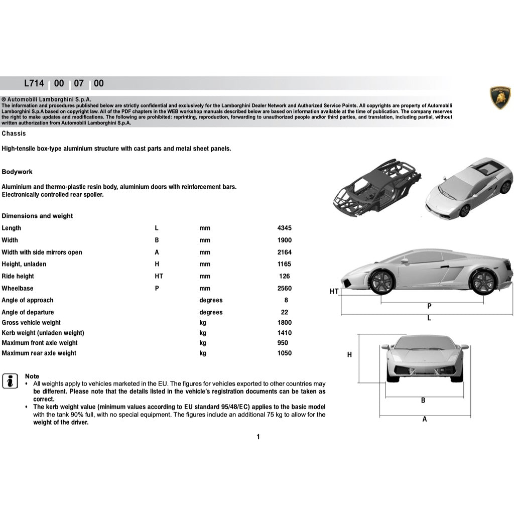 LAMBORGHINI GALLARDO LP560 (2008-2013) SERVICE WORKSHOP MANUAL