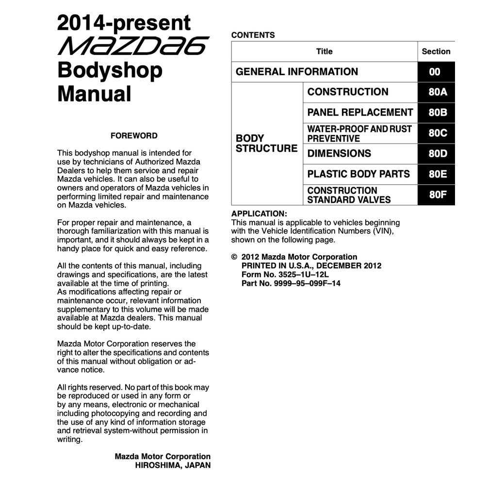 MAZDA 6 GJ1 (2013-2021) SERVICE WORKSHOP MANUAL
