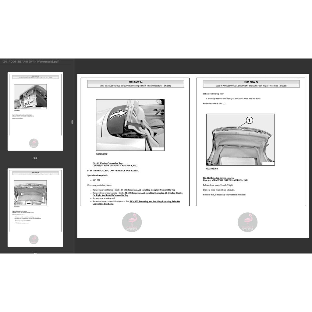 BMW Z4 E85 (2002-2008) CONVERTIBLE TOP REPAIR MANUAL