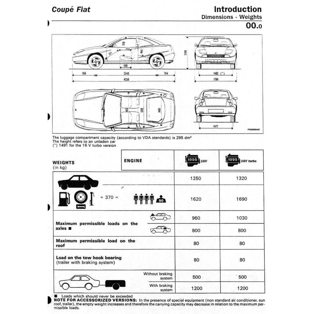 COUPE FIAT COUPE 175 (1993-2000) SERVICE WORKSHOP MANUAL + OWNER's HANDBOOK