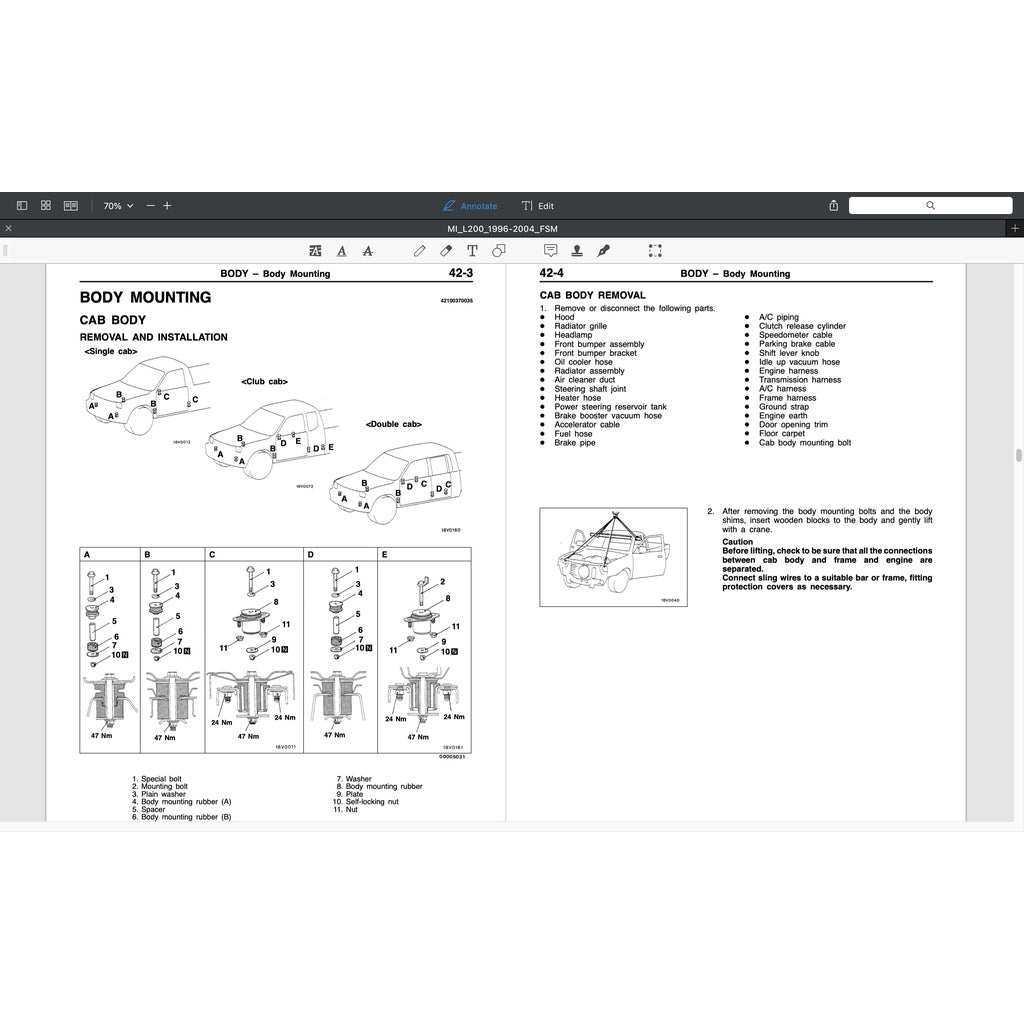 MITSUBISHI TRITON L200 K50/60/70 (1996-2005) SERVICE WORKSHOP MANUAL