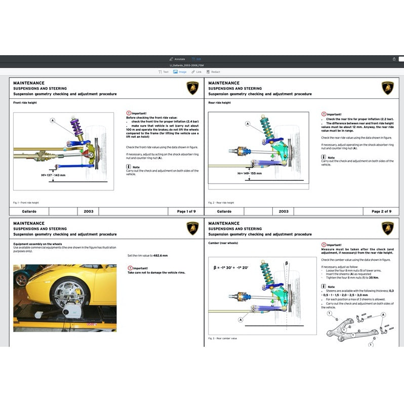 LAMBORGHINI GALLARDO COUPE LDAS32 (2003-2008) FACTORY SERVICE WORKSHOP MANUAL