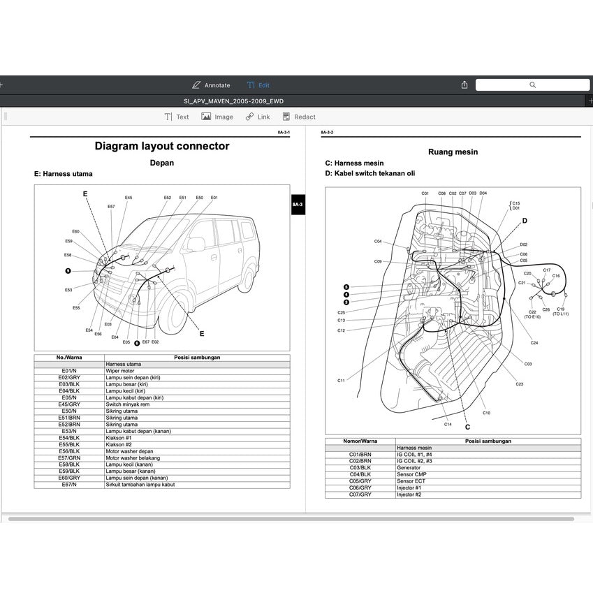 SUZUKI APV (2005-2009) SERVICE WORKSHOP MANUAL - BAHASA INDO VERSION