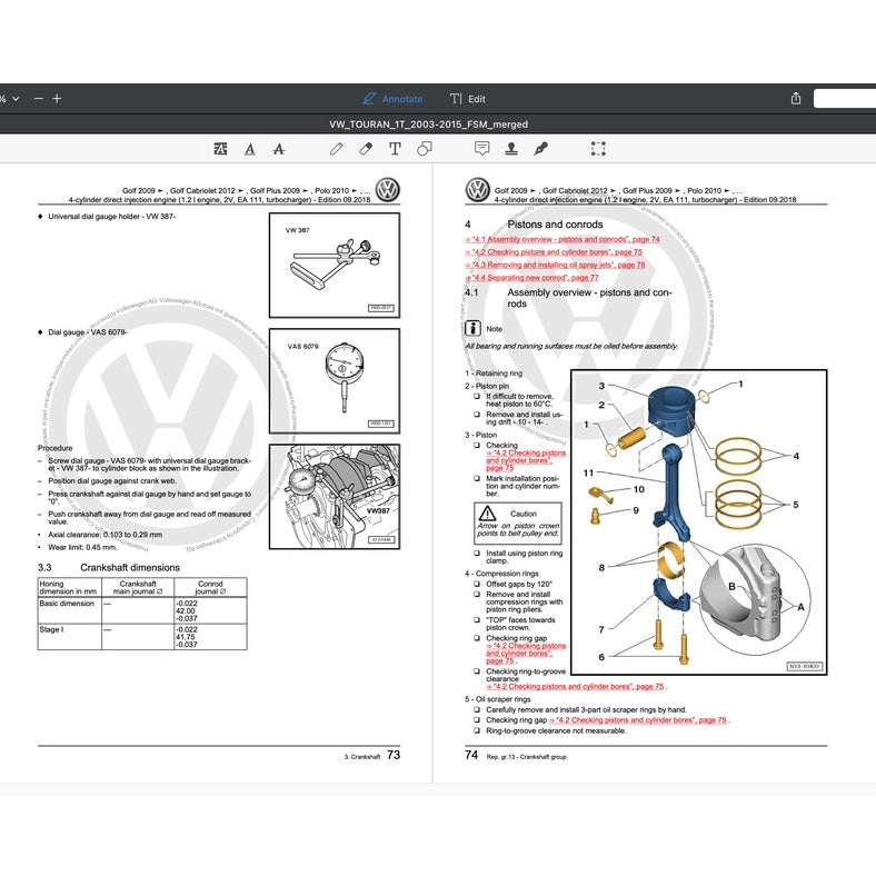 VW TOURAN I 1T (2003-2015) SERVICE WORKSHOP MANUAL