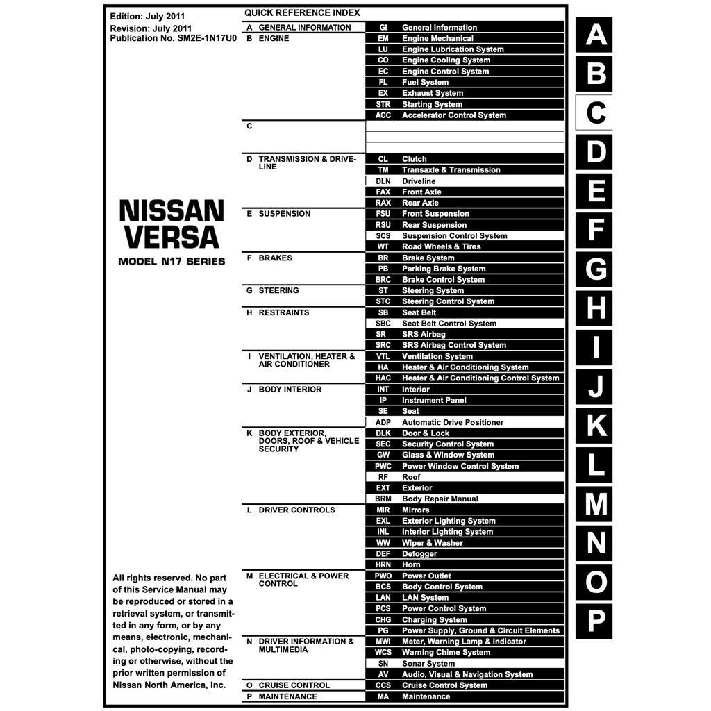 NISSAN ALMERA N17 (2011-2018) SERVICE WORKSHOP MANUAL