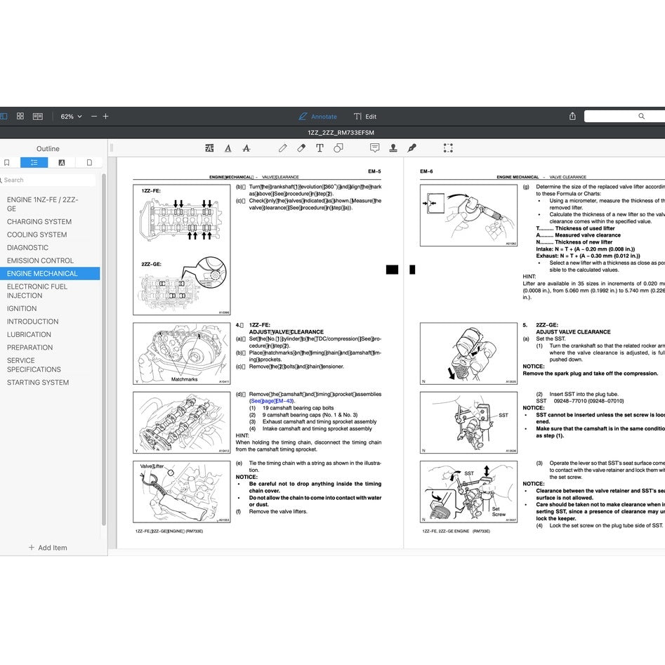 TOYOTA ENGINE 1ZZ-FE / 2ZZ-GE SERVICE REPAIR WORKSHOP MANUAL
