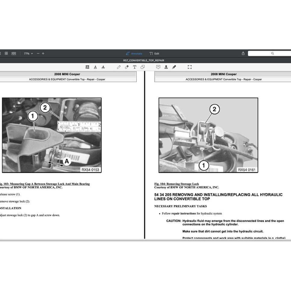 MINI COOPER R57 (2009-2013) CONVERTIBLE TOP SERVICE & REPAIR MANUAL