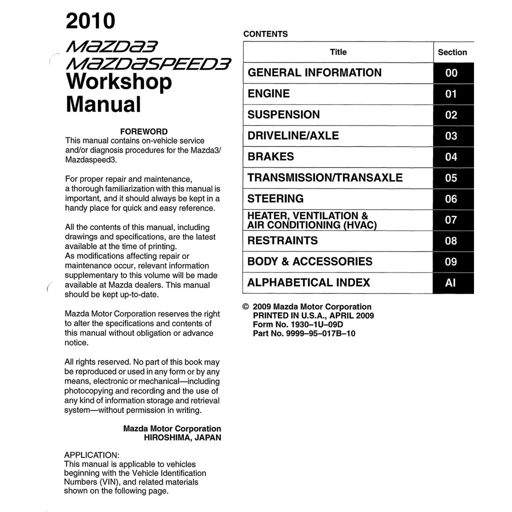 MAZDA 3 BL (2009-2013) SERVICE WORKSHOP MANUAL