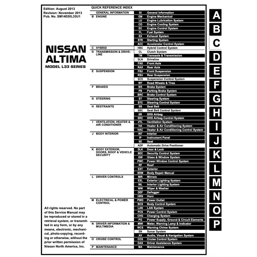 NISSAN TEANA/ ALTIMA L33 (2013-2018) SERVICE WORKSHOP MANUAL