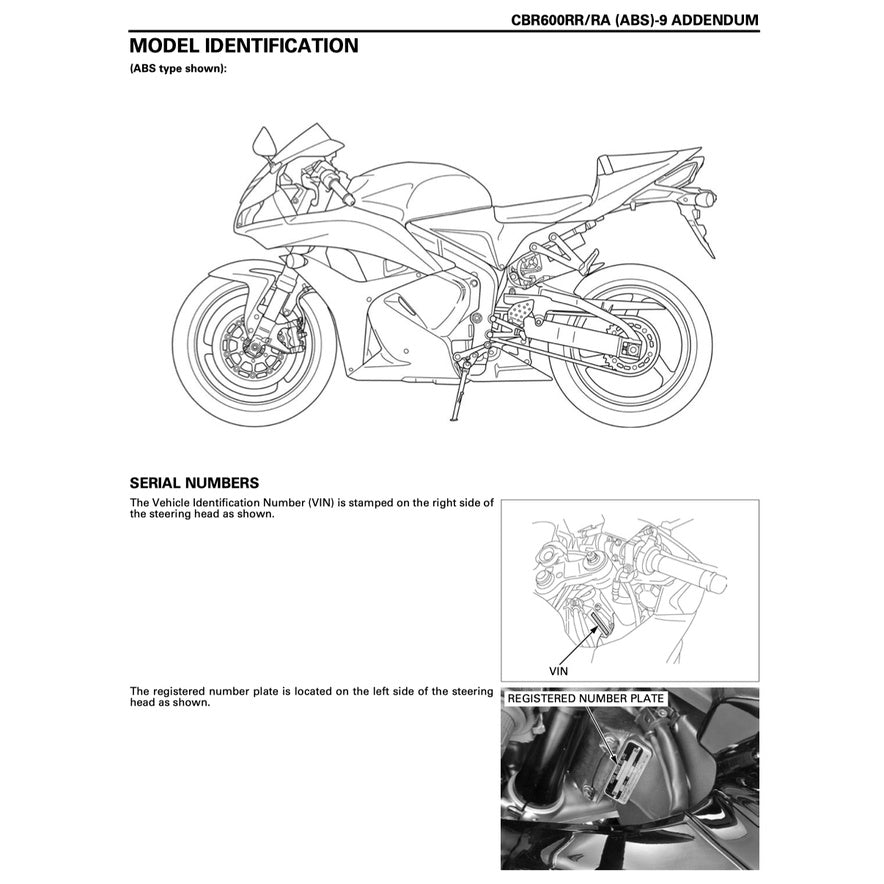 HONDA CBR600RR ABS (2009-2012) SERVICE WORKSHOP MANUAL + PARTS CATALOGUE+ OWNER'S MANUAL