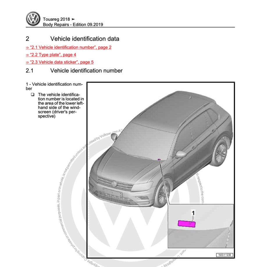 VW TOUAREG III CR7 (2018) SERVICE WORKSHOP MANUAL