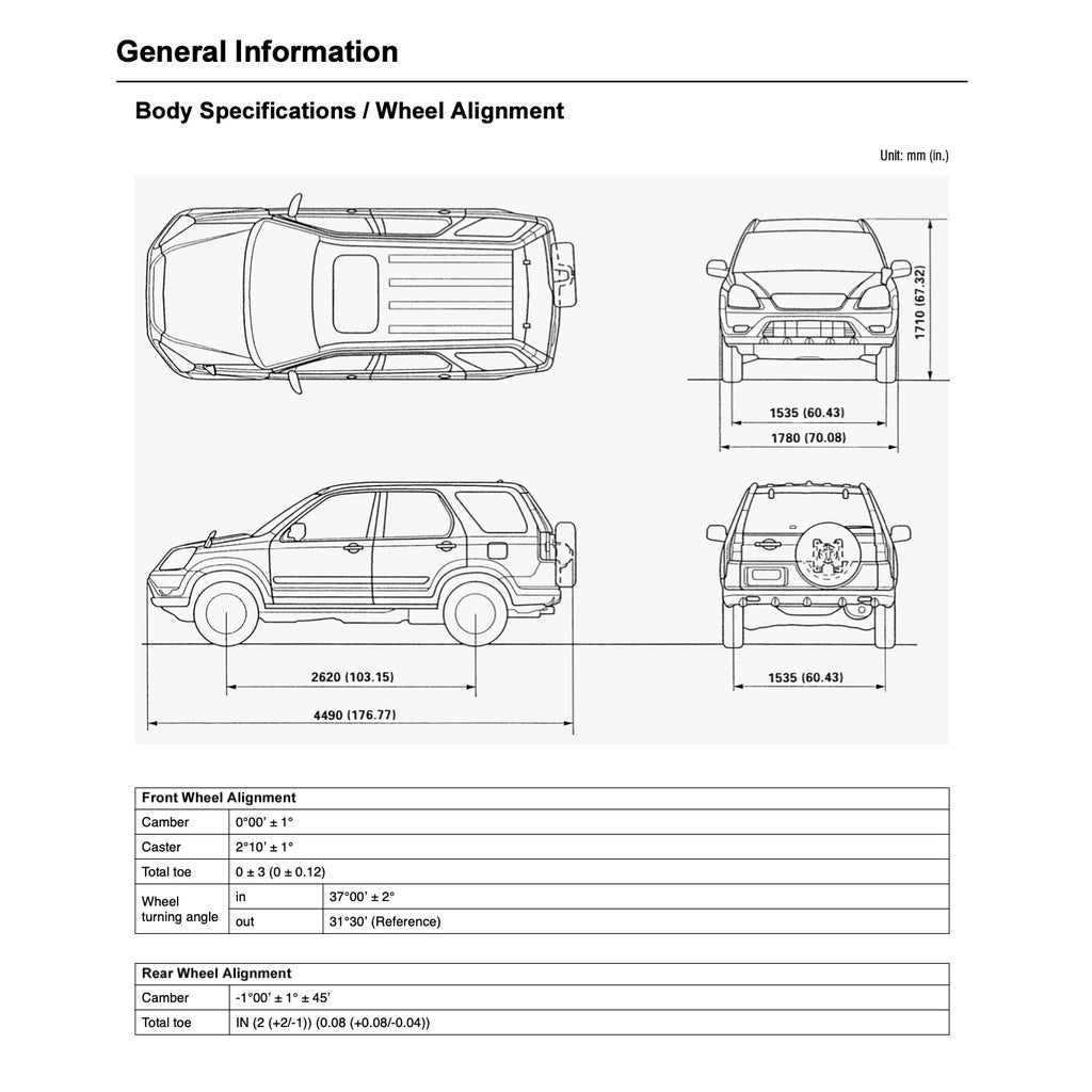 CRV HONDA CR-V RD4-9 (2001-2006) SERVICE WORKSHOP MANUAL