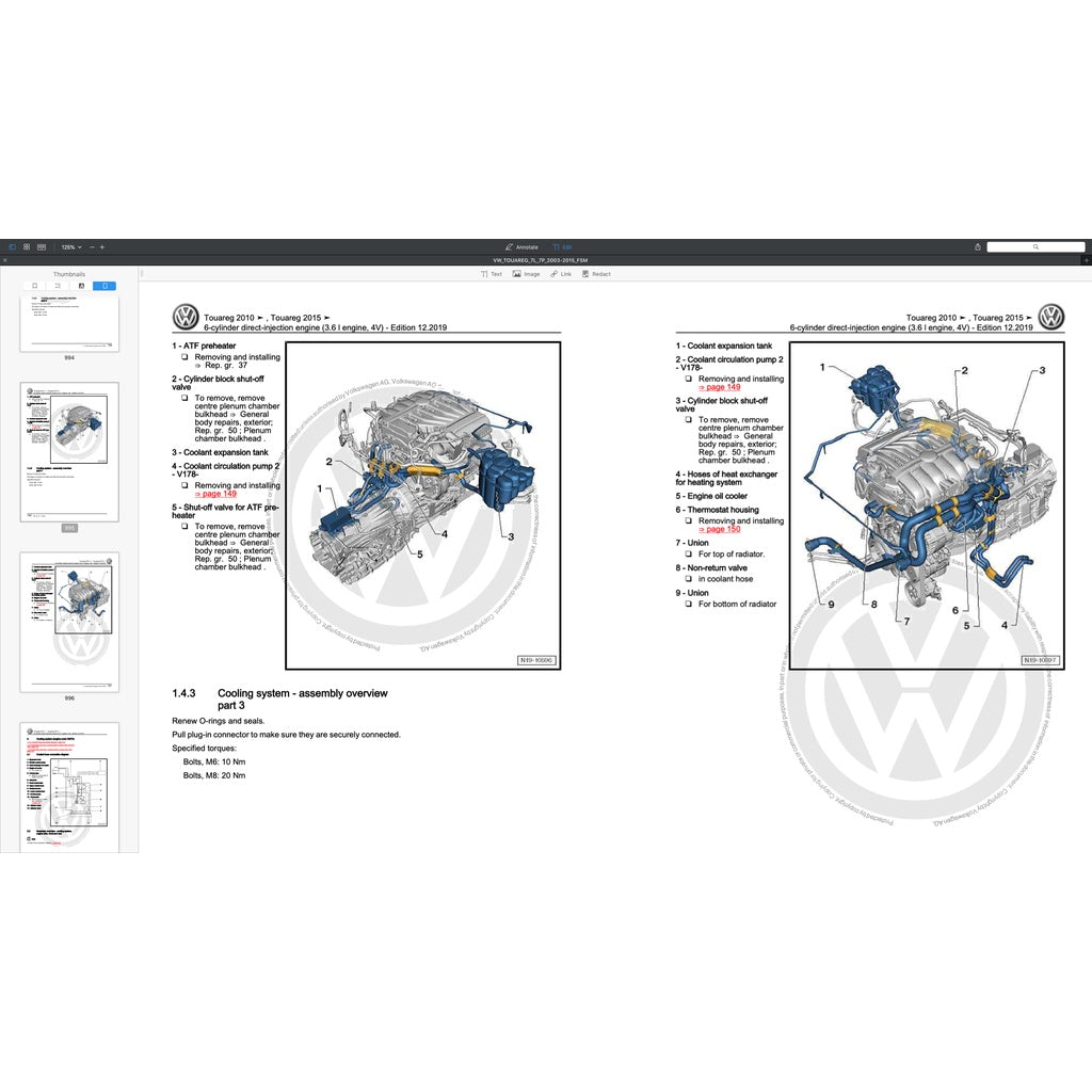 VW TOUAREG I & II 7L / 7P (2003-2017) SERVICE WORK MANUAL