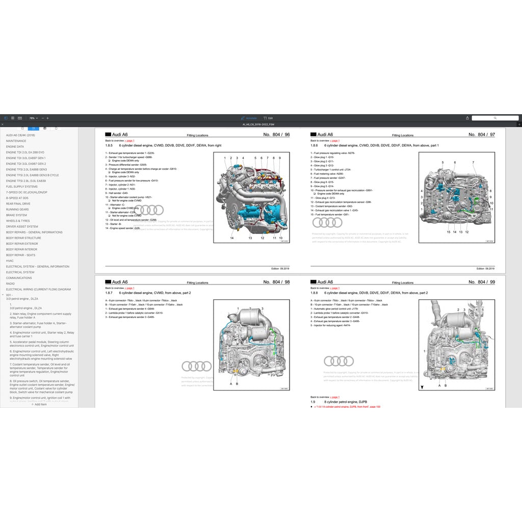 AUDI A6 C8/4K (2018-2022) SERVICE WORKSHOP MANUAL