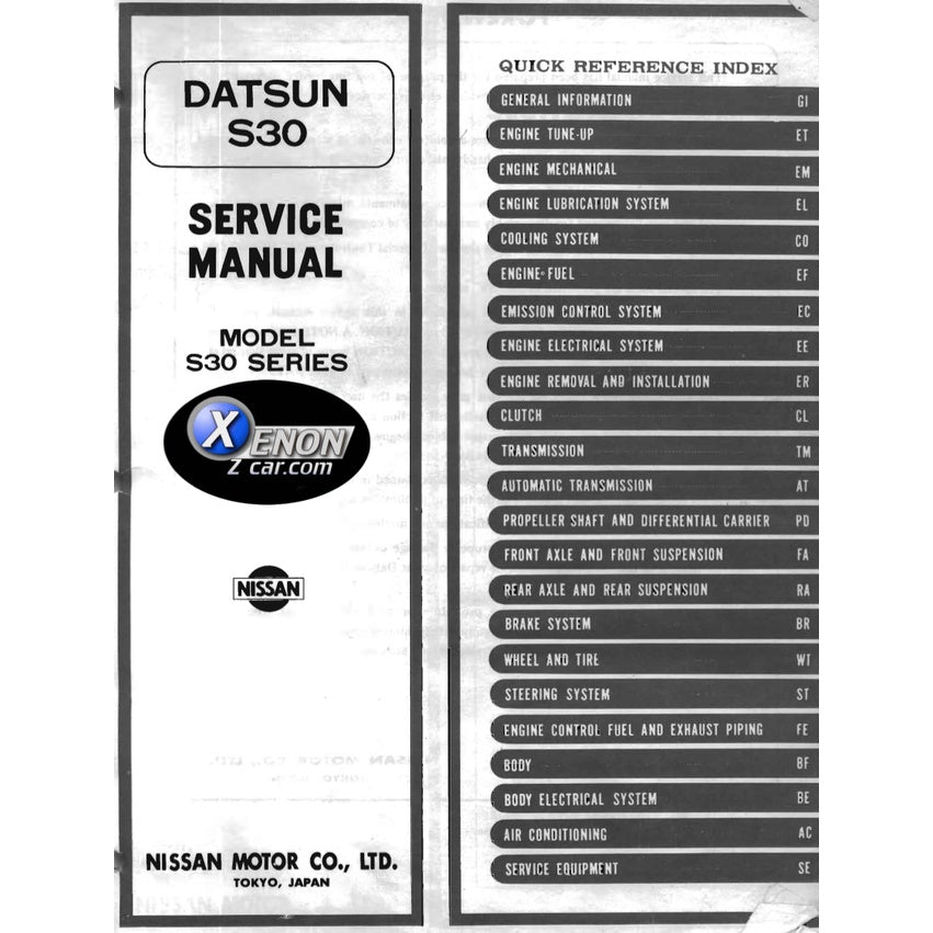 DATSUN 260Z S30 (1974-1978) SERVICE WORKSHOP MANUAL + PARTS CATALOGUE
