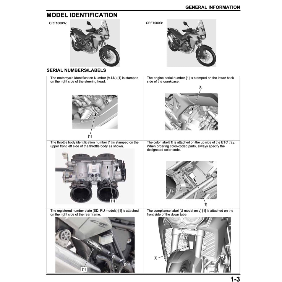 HONDA AFRICA TWIN CRF 1000 A/D (2016-2020) SERVICE WORKSHOP MANUAL + PARTS CATALOGUE + OWNER'S MANUAL