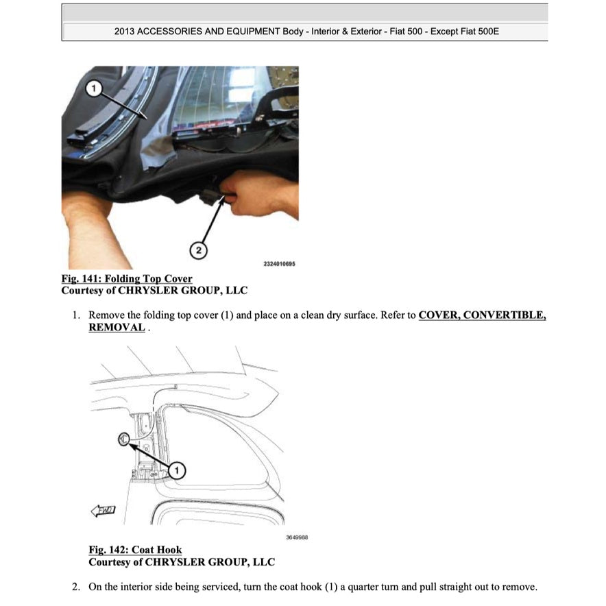 FIAT 500 C (2007-2019) CONVERTIBLE ROOF SERVICE & REPAIR MANUAL