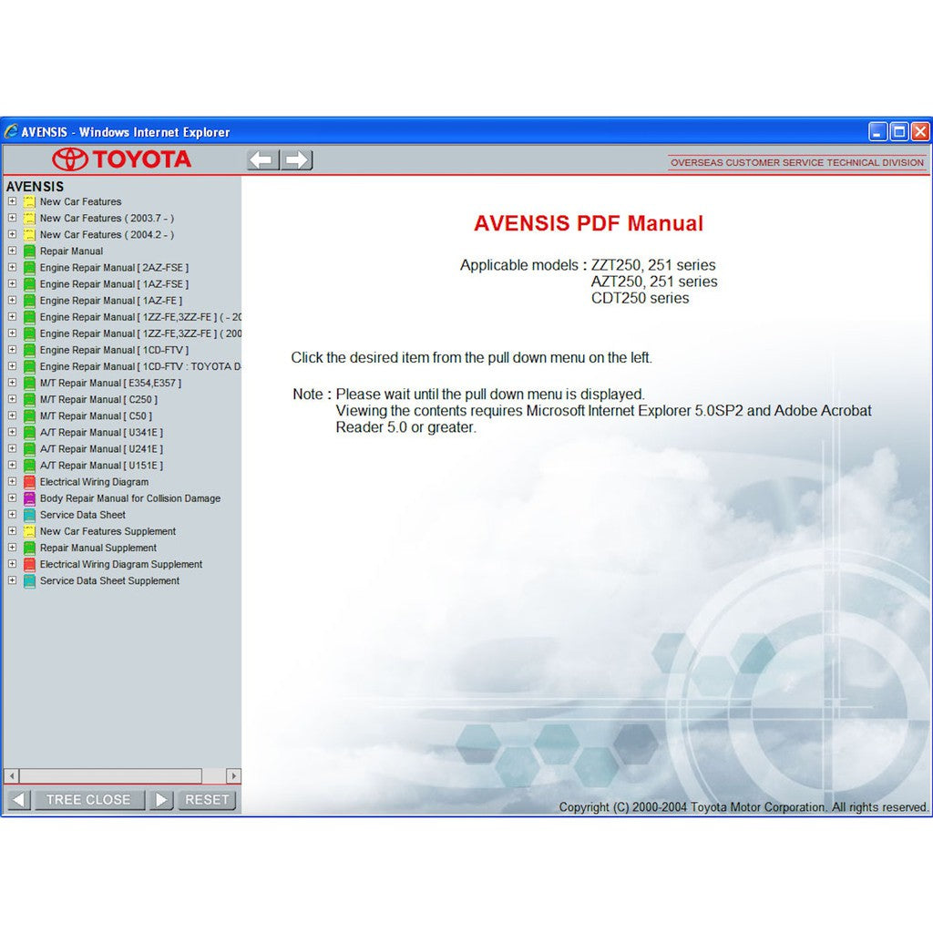 TOYOTA AVENSIS (2003-2009) SERVICE WORKSHOP MANUAL