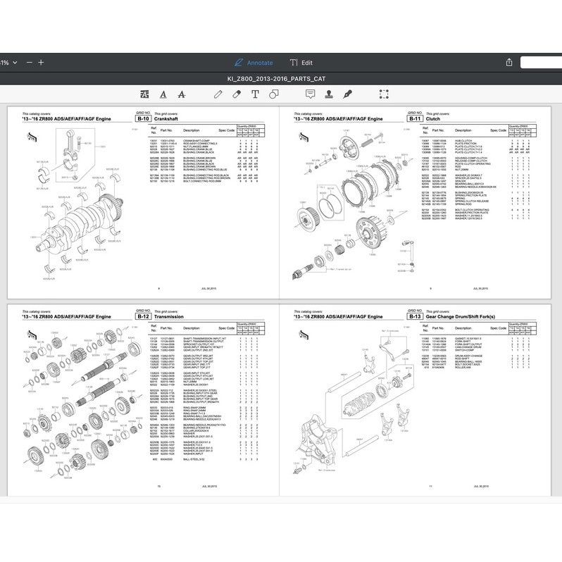 KAWASAKI Z1000 (2014-2016) SERVICE WORKSHOP MANUAL + PARTS CATALOGUE + OWNER'S MANUAL