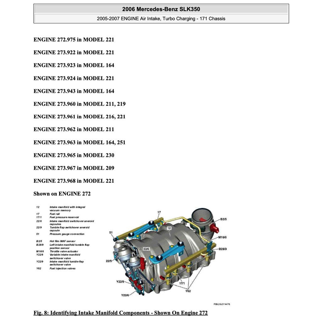 MERCEDES-BENZ SLK R171- M272 (2004-2011) FACTORY SERVICE MANUAL